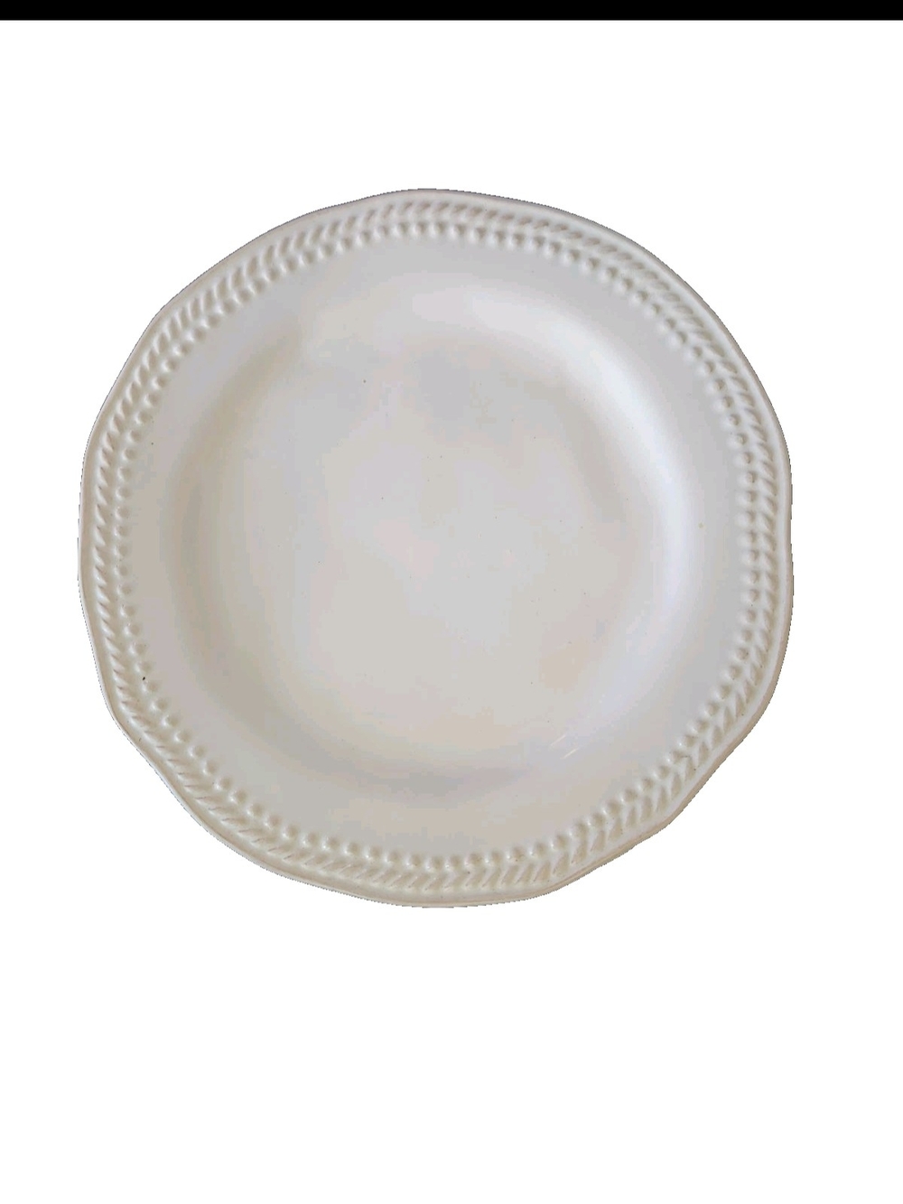 Four (4) Modern Farmhouse Braided Rim Ceramic Dinner Plate in Cream